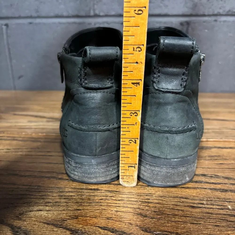 UGG Black Leather Ankle Boots Side Zip Casual Comfort Size 9
